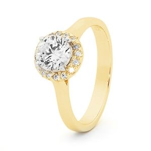 Cubic Zirconia CZ Gold Ring - Halo