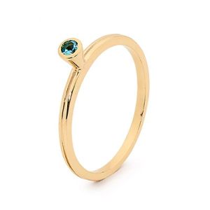 Blue Topaz Gold Ring - Stackable Bezel Set