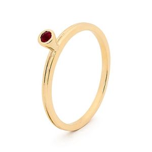 Ruby Gold Ring - Stackable Bezel Set