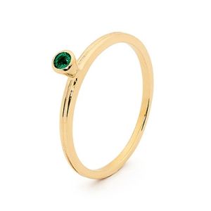 Emerald Gold Ring - Stackable Bezel Set