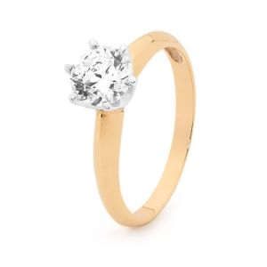 Cubic Zirconia CZ Gold Ring - Engagement Solitaire
