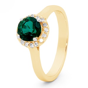 Emerald Gold Ring - Halo Round