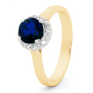 Sapphire Gold Ring - Halo Round