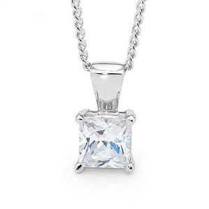 Cubic Zirconia CZ Silver Pendant - 5x5mm Square