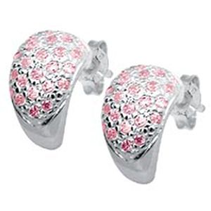 Pink Cubic Zirconia CZ Silver Earrings