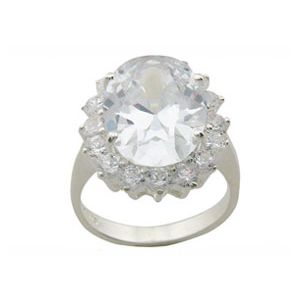 Cubic Zirconia CZ Silver Ring - Cocktail Halo