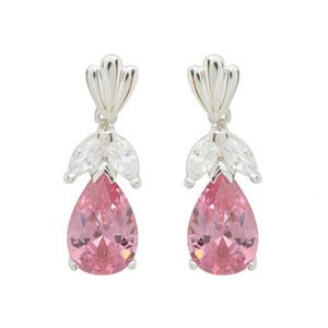 Pink Cubic Zirconia CZ and White CZ Silver Earrings