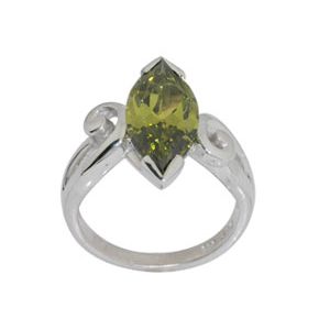 Olive Cubic Zirconia CZ Silver Ring - Marquise Size N