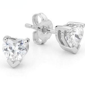 Cubic Zirconia CZ Silver Earrings - Heart 7x7mm