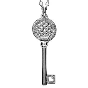 Cubic Zirconia CZ Silver Pendant and Chain - Key Round