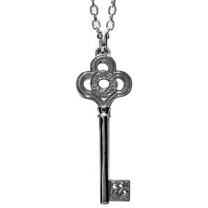 Cubic Zirconia CZ Silver Pendant and Chain - Key