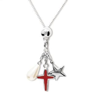 Pearl Silver Pendant - Cross, Pearl and Star Charms