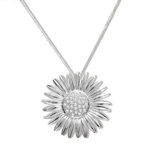 Cubic Zirconia CZ Silver Pendant and Chain - Flower