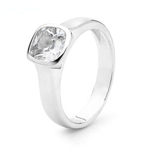 Cubic Zirconia CZ Silver Ring - Bezel Cushion