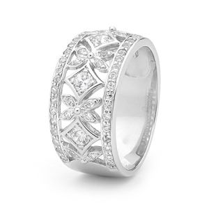 Cubic Zirconia CZ Silver Ring - Art Deco Band