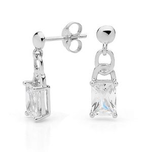 Cubic Zirconia CZ Silver Earrings - Link Drops