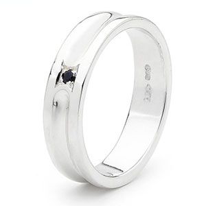 Black Sapphire Men's Silver Ring - Size W