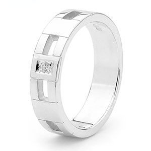 Cubic Zirconia CZ Men's Silver Ring - Size V Link