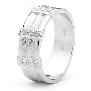 Cubic Zirconia CZ Silver Men's Ring - Rib Size U