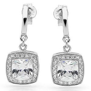 Cubic Zirconia CZ Silver Earrings - Halo