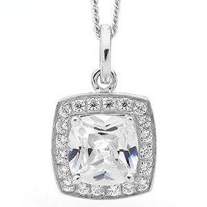 Cubic Zirconia CZ Silver Pendant - Halo