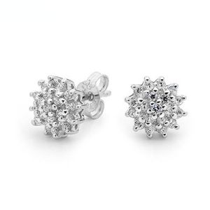 Cubic Zirconia CZ Silver Earrings - Flower Cluster