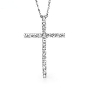 Cubic Zirconia CZ Silver Pendant - Cross pave