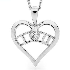 Cubic Zirconia CZ Silver Pendant - Heart I Love You