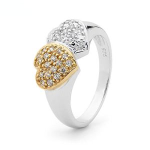 Cubic Zirconia CZ Silver Ring - Double Heart