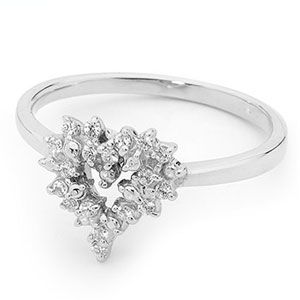 Cubic Zirconia CZ Silver Ring - Heart Cluster