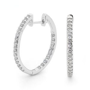 Cubic Zirconia CZ Silver Earrings - Hoop Double Sided