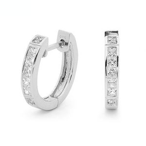 Cubic Zirconia CZ Silver Earrings - Huggies