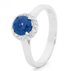 Sapphire Silver Ring - Halo Round