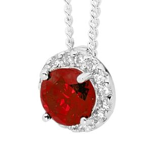 Garnet and Cubic Zirconia CZ Silver Pendant