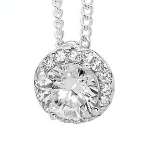 Cubic Zirconia CZ Silver Pendant - Round Halo