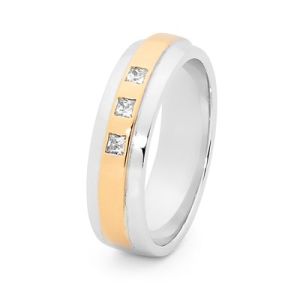 Cubic Zirconia CZ 2 Tone Silver and Gold Ring - Men's Trilogy