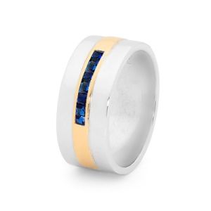 Sapphire 2 Tone Silver and Gold Ring - Men's Blue