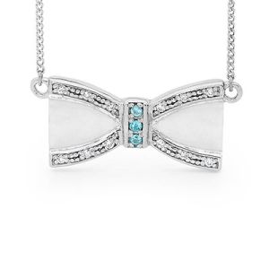 Blue Topaz and Cubic Zirconia CZ Silver Necklace - Bow