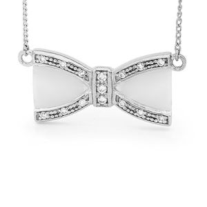 Cubic Zirconia CZ Silver Necklace - Bow