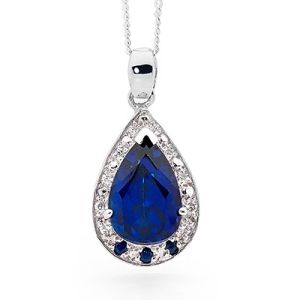 Sapphire and Cubic Zirconia CZ Silver Pendant