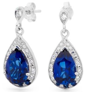 Sapphire and Cubic Zirconia CZ Silver Earrings