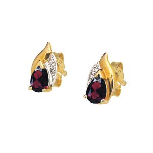 Garnet and Diamond Gold Earrings - Pear