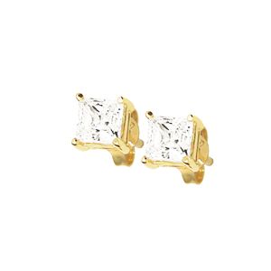 Cubic Zirconia CZ Gold Earrings - Square 5mm