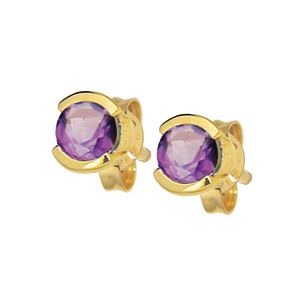 Amethyst Gold Earrings - Bezel Setting