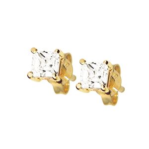 Cubic Zirconia CZ Gold Earrings - Square 4mm