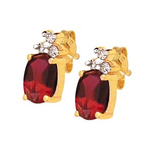 Ruby and Diamond Gold Earrings - Oval