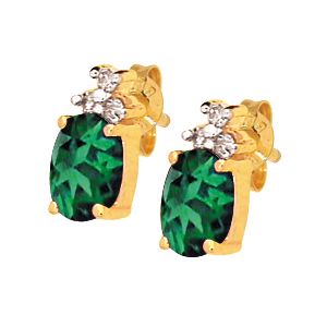 Emerald and Diamond Gold Earrings - Oval