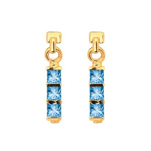 Blue Topaz Gold Earrings - Drop Three Stone