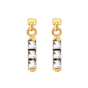 Cubic Zirconia CZ Gold Earrings - Three Stone