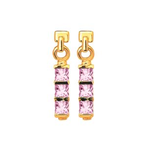 Pink Cubic Zirconia CZ Gold Earrings - Three Stone